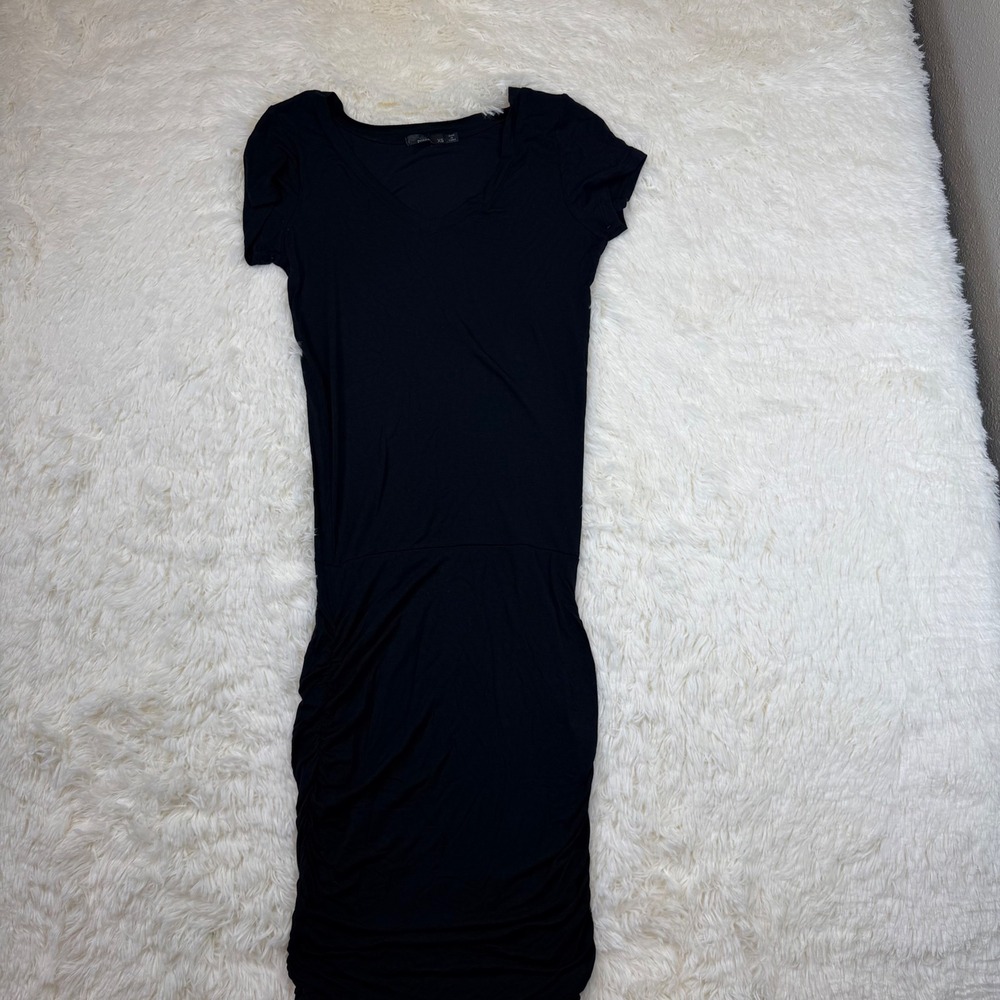 Prana Dress Women XS Black Ruched V-Neck Short Sleeve Modal Athleisure LBD